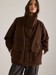 Anthropologie Brown Suede Funnel-Neck Jacket - Image 2 of 5