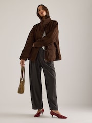 Anthropologie Brown Suede Funnel-Neck Jacket - Image 3 of 5