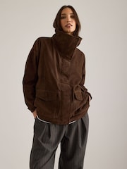 Anthropologie Brown Suede Funnel-Neck Jacket - Image 4 of 5