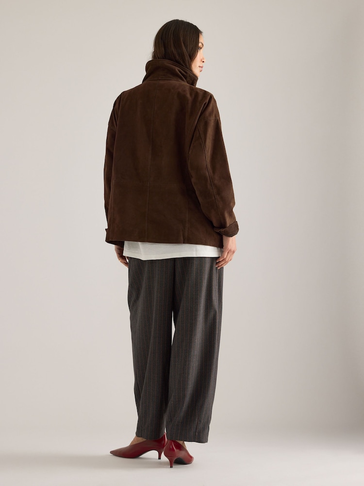 Anthropologie Brown Suede Funnel-Neck Jacket - Image 5 of 5