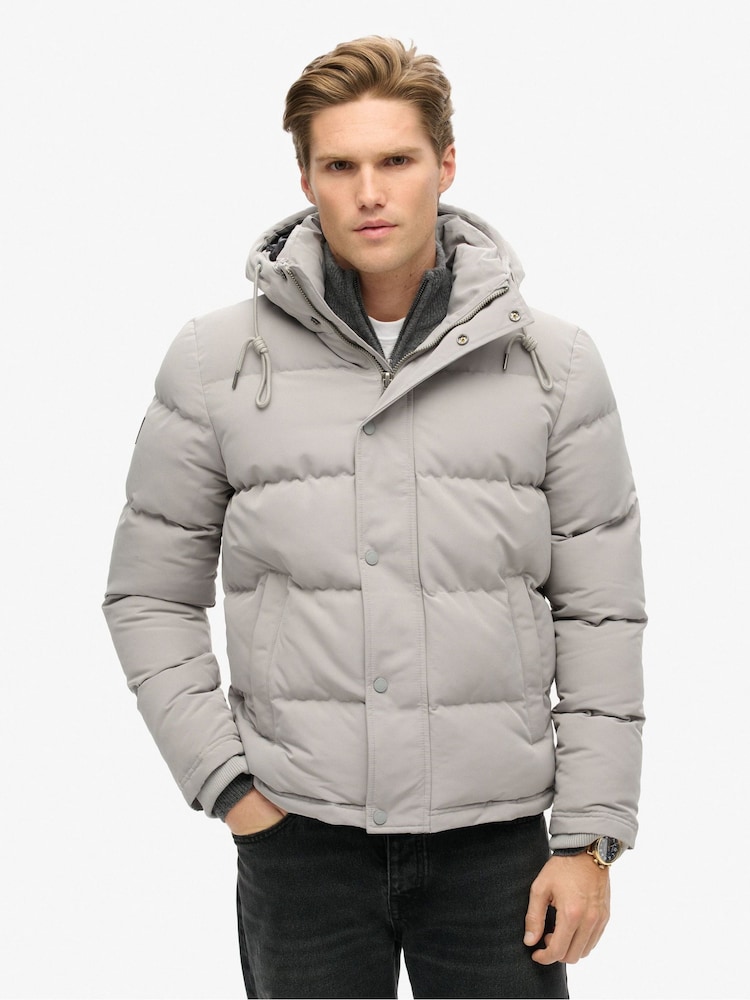Superdry Alloy Grey Everest Short Hooded Puffer Coat Jacket - Image 2 of 6