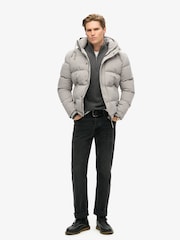 Superdry Alloy Grey Everest Short Hooded Puffer Coat Jacket - Image 4 of 6