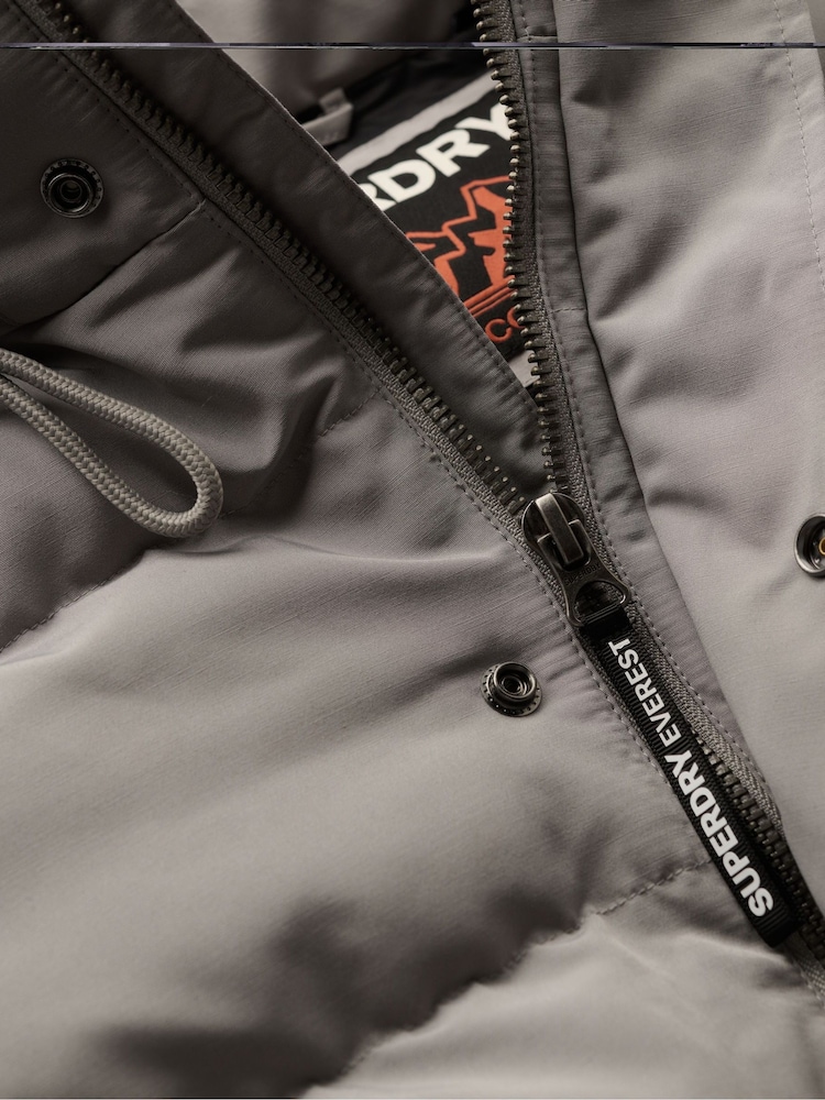 Superdry Alloy Grey Everest Short Hooded Puffer Coat Jacket - Image 6 of 6