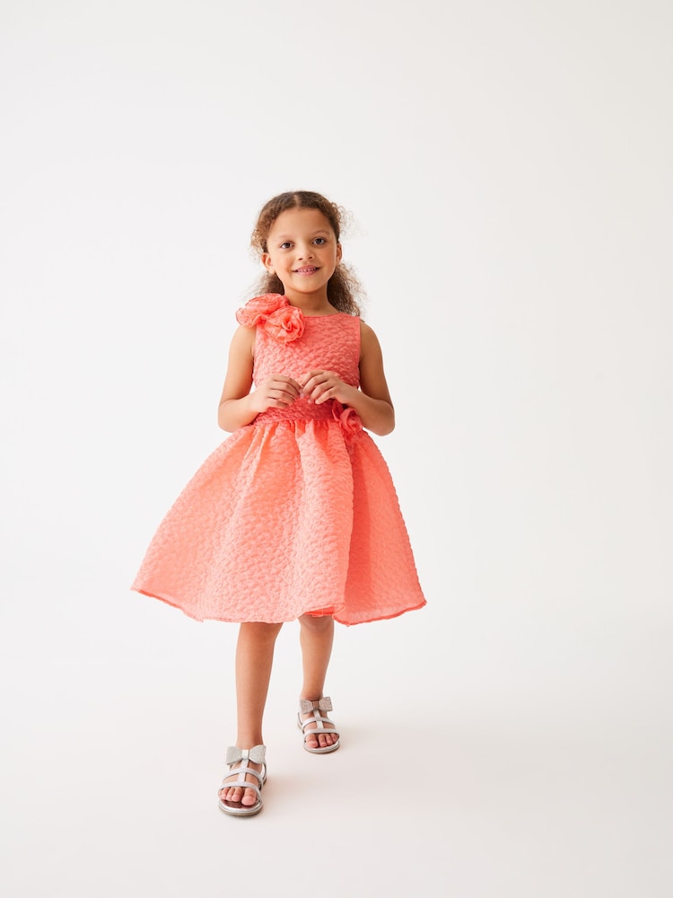 Baker By Ted Baker Strukturiertes Kleid mit Zierblume, Orange/Apricot - Bild 1 von 10