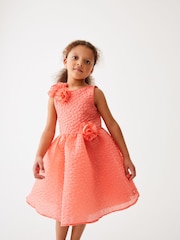 Baker By Ted Baker Strukturiertes Kleid mit Zierblume, Orange/Apricot - Bild 4 von 10