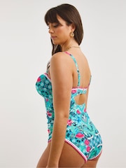Figleaves Floral Print Frida Underwired Bandeau Swimsuit - Longer Length - Image 2 of 5