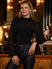 Sosandar Black Mesh Sweetheart Neck Top - Image 1 of 5