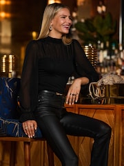Sosandar Black Mesh Sweetheart Neck Top - Image 3 of 5
