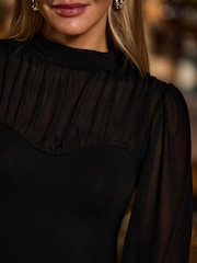Sosandar Black Mesh Sweetheart Neck Top - Image 5 of 5