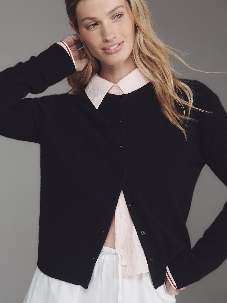 Anthropologie Black The Juliet Cashmere Crew Neck Cardigan - Image 1 of 4 Anthropologie Black The Juliet Cashmere Crew Neck Cardigan - Image 1 of 4