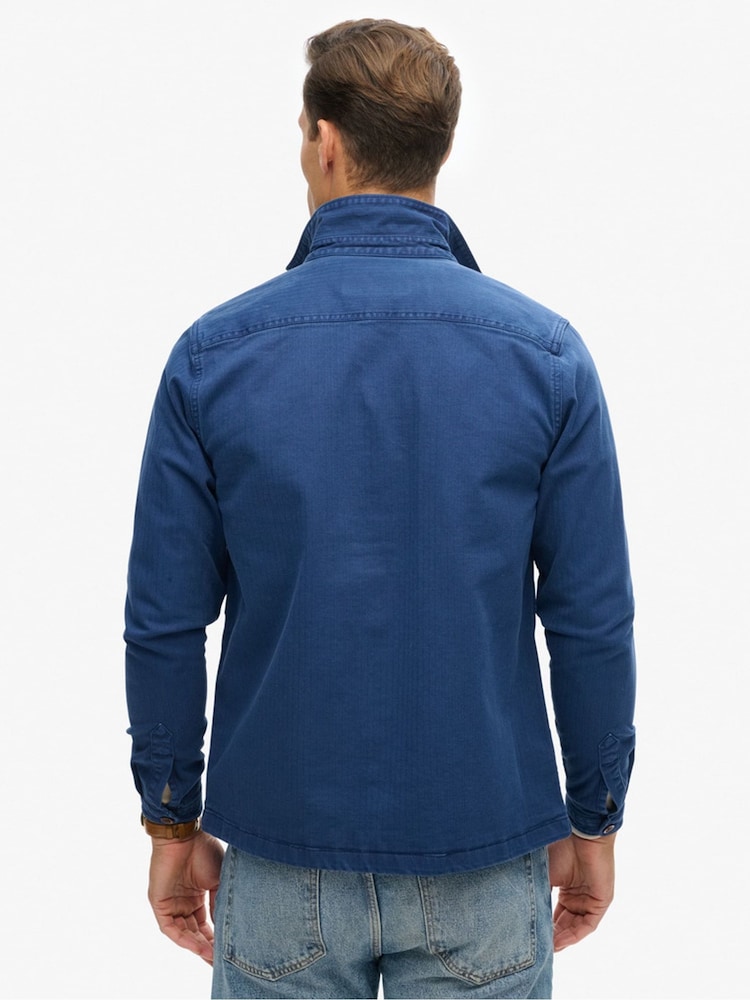 Superdry Indigo Herringbone Merchant Utility Overshirt - Image 2 of 5