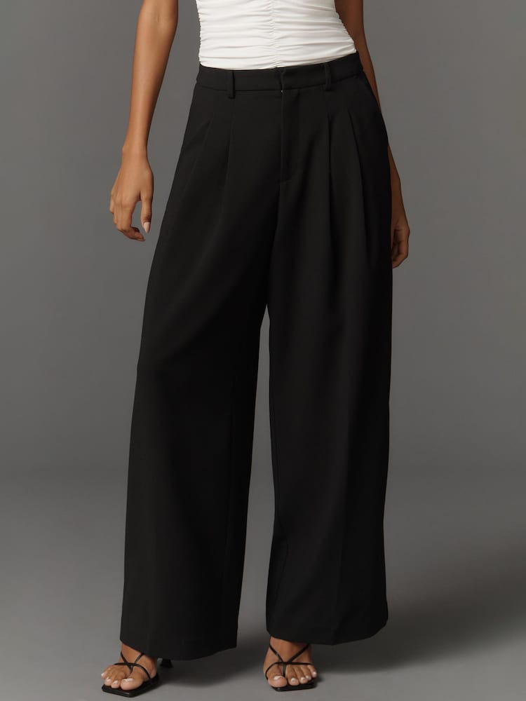 Anthropologie Black Maeve Avery Wide-Leg Pleated Trousers - Image 2 of 4 Anthropologie Black Maeve Avery Wide-Leg Pleated Trousers - Image 2 of 4