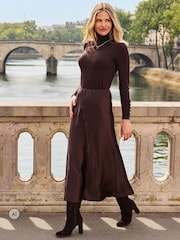 Sosandar Brown Satin Slip Skirt - Image 2 of 4