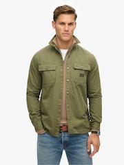 Superdry Chive Green 100% Cotton Canvas Workwear Overshirt - Image 1 of 6