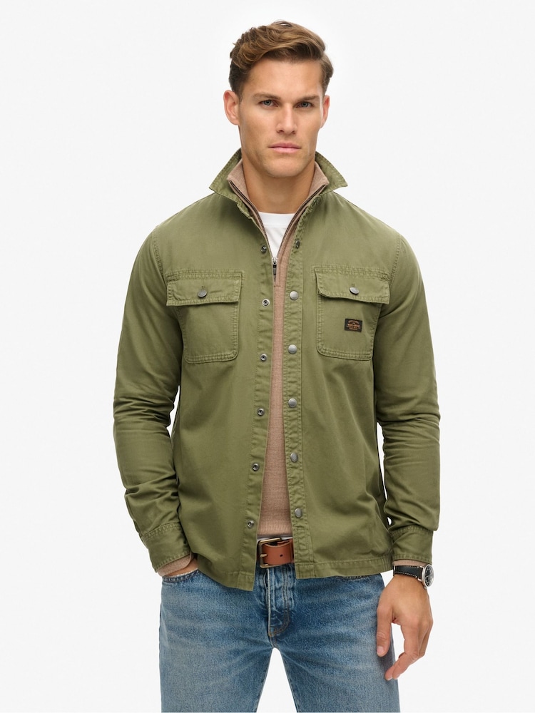 Superdry Chive Green 100% Cotton Canvas Workwear Overshirt - Image 1 of 6