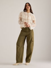 Anthropologie Cream Long-Sleeve Cape Lace Blouse - Image 1 of 5