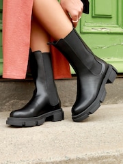 Linzi Black Ava Black PU Midi Boots With Chunky Sole - Image 2 of 5