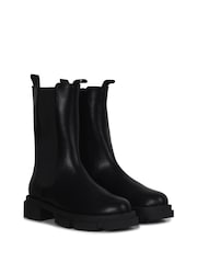 Linzi Black Ava Black PU Midi Boots With Chunky Sole - Image 4 of 5