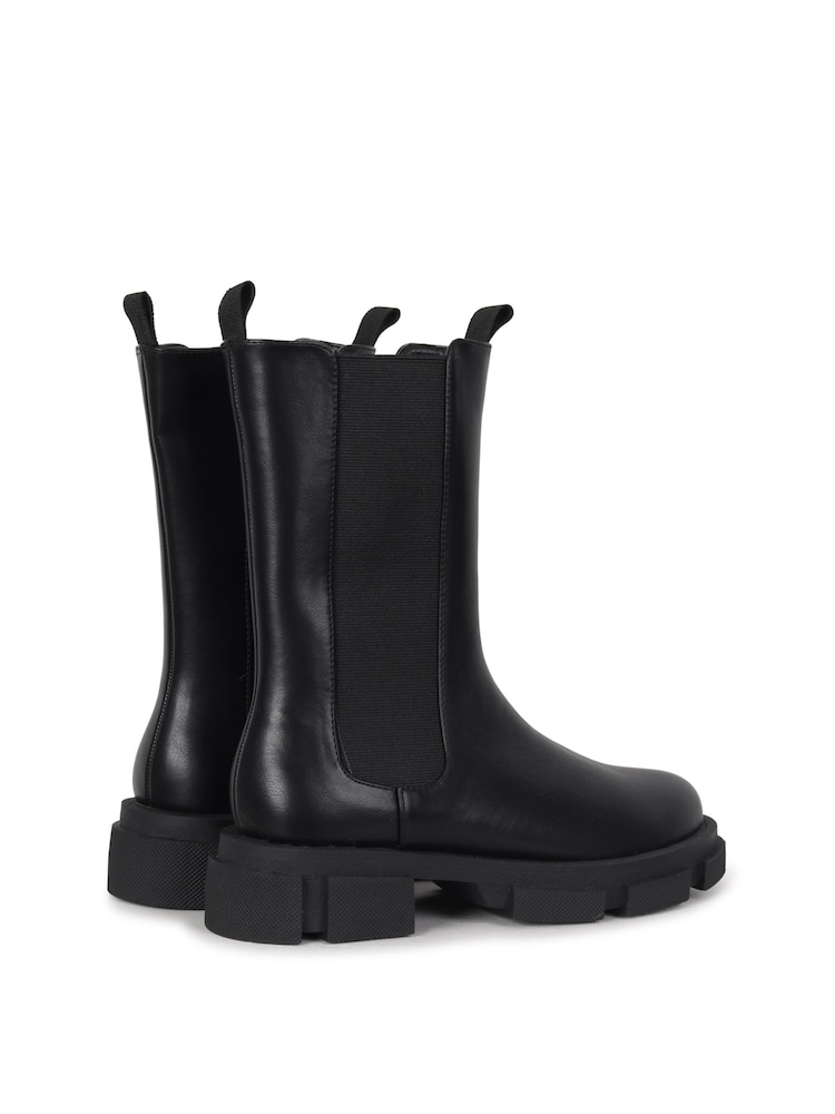 Linzi Black Ava Black PU Midi Boots With Chunky Sole - Image 5 of 5