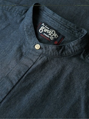 Superdry Indigo Micro Texture 100% Cotton Merchant Grandad Shirt - Image 4 of 4