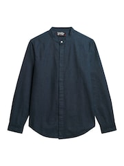 Superdry Indigo Micro Texture 100% Cotton Merchant Grandad Shirt - Image 7 of 7