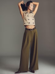 Anthropologie Green Maeve Avery Wide-Leg Pleated Trousers - Image 1 of 4