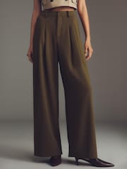 Anthropologie Green Maeve Avery Wide-Leg Pleated Trousers - Image 2 of 4