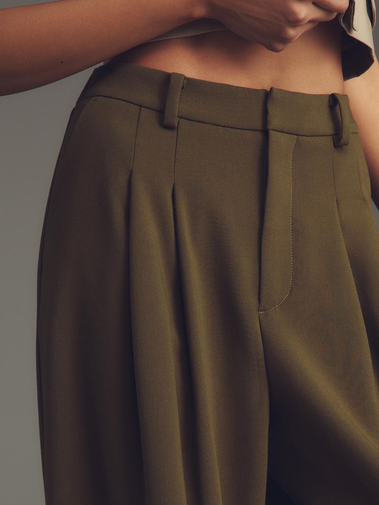 Anthropologie Green Maeve Avery Wide-Leg Pleated Trousers - Image 4 of 4 Anthropologie Green Maeve Avery Wide-Leg Pleated Trousers - Image 4 of 4