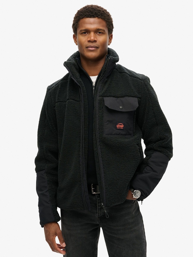 Superdry Black Expedition Borg Hybrid Jacket - Image 1 of 6