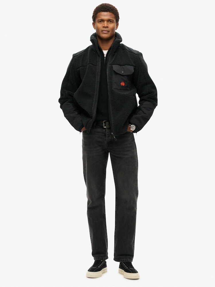 Superdry Black Expedition Borg Hybrid Jacket - Image 2 of 6