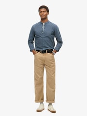 Superdry Indigo Gingham 100% Cotton Merchant Grandad Shirt - Image 1 of 4
