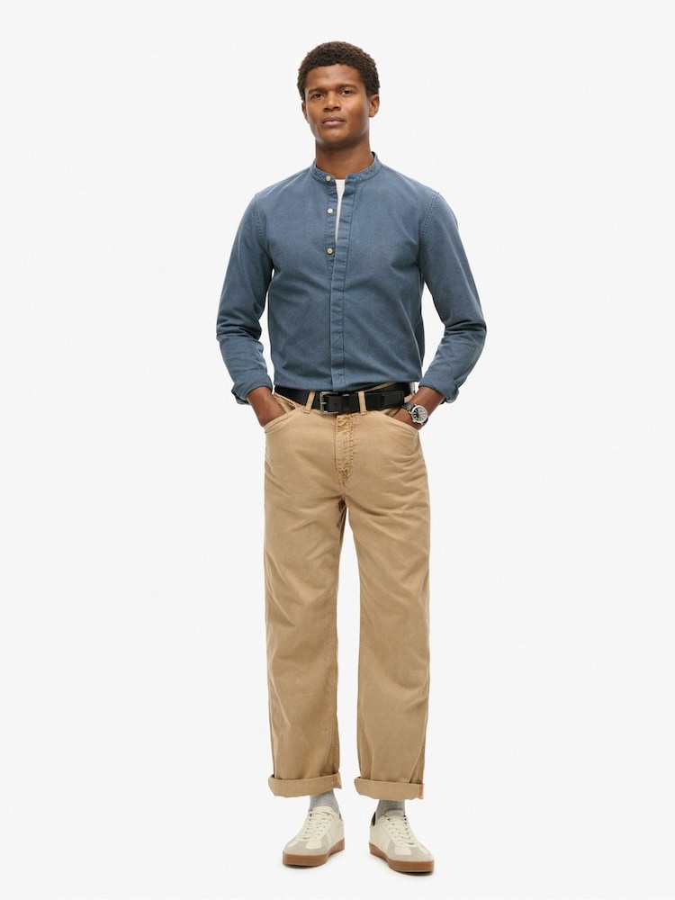 Superdry Indigo Gingham 100% Cotton Merchant Grandad Shirt - Image 1 of 4