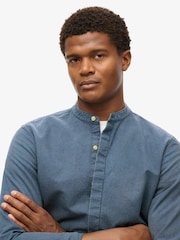 Superdry Indigo Gingham 100% Cotton Merchant Grandad Shirt - Image 2 of 4