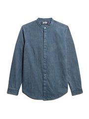 Superdry Indigo Gingham 100% Cotton Merchant Grandad Shirt - Image 3 of 4