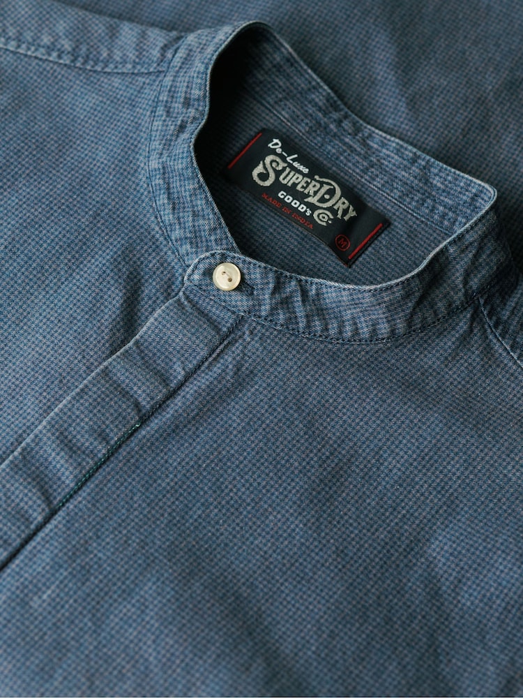 Superdry Indigo Gingham 100% Cotton Merchant Grandad Shirt - Image 4 of 4
