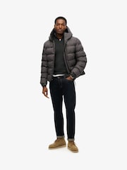 Superdry Grey Marl Hooded Tweed Sports Puffer Jacket - Image 2 of 6