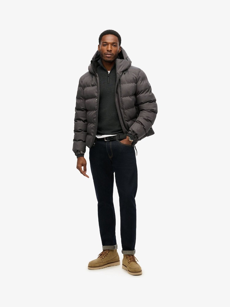 Superdry Grey Marl Hooded Tweed Sports Puffer Jacket - Image 2 of 6