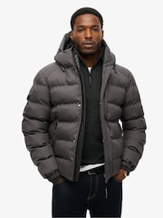 Superdry Grey Marl Hooded Tweed Sports Puffer Jacket - Image 3 of 6