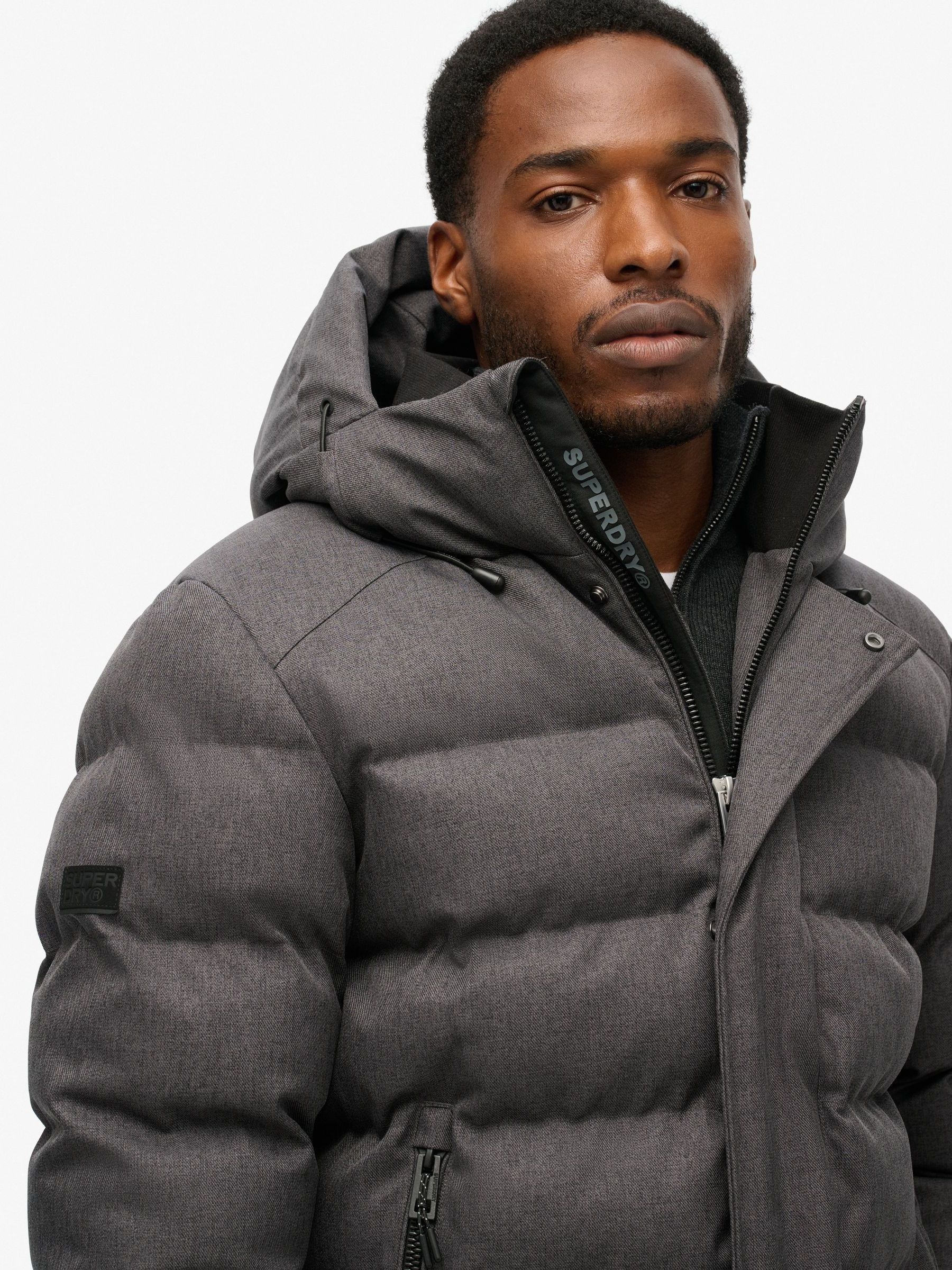 ジャケット・アウター Hooded Tweed Down Jacket Buy Superdry Grey Marl Hooded Tweed Sports Puffer Jacket