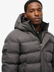Superdry Grey Marl Hooded Tweed Sports Puffer Jacket - Image 4 of 6