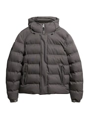 Superdry Grey Marl Hooded Tweed Sports Puffer Jacket - Image 5 of 6