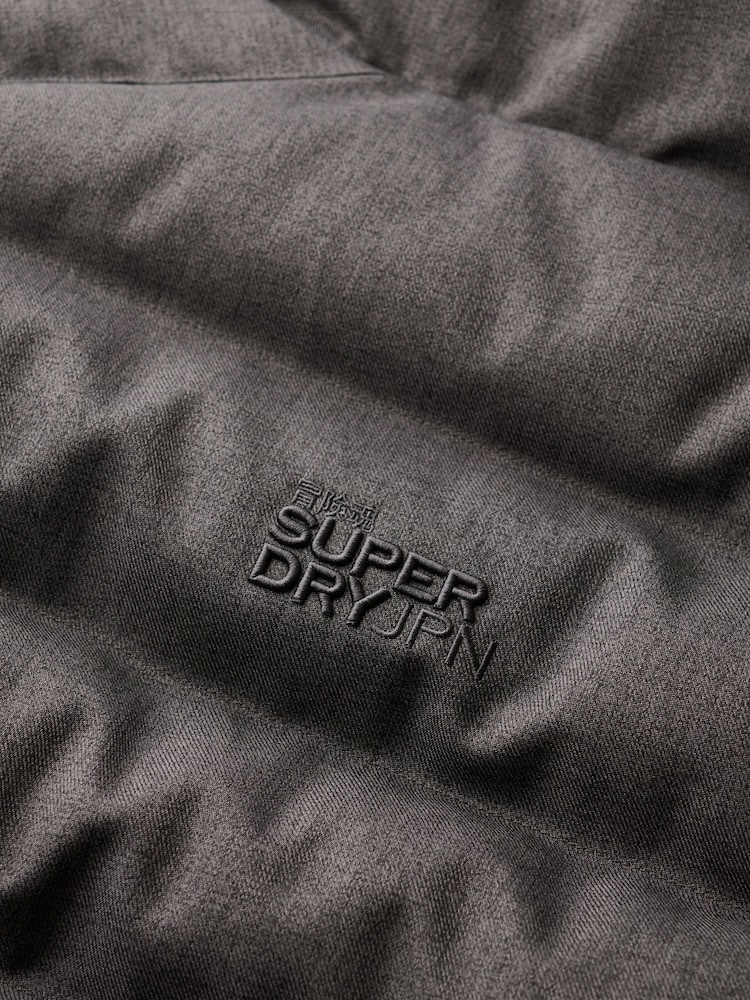 Superdry Grey Marl Hooded Tweed Sports Puffer Jacket - Image 6 of 6