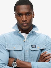 Jasnoniebieski - Superdry 100% Cotton Workwear Long Sleeve Shirt - Image 3 of 5
