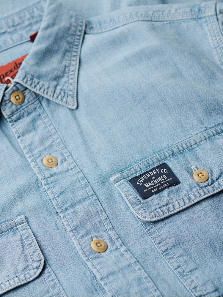 Jasnoniebieski - Superdry 100% Cotton Workwear Long Sleeve Shirt - Image 5 of 5