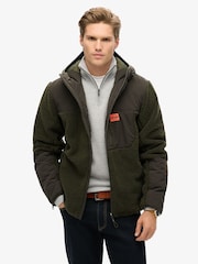 Superdry Olive Green Hood Expedition Borg Hybrid Jacket - Image 1 of 6