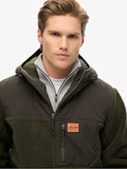 Superdry Olive Green Hood Expedition Borg Hybrid Jacket - Image 4 of 6