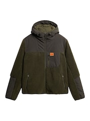 Superdry Olive Green Hood Expedition Borg Hybrid Jacket - Image 5 of 6