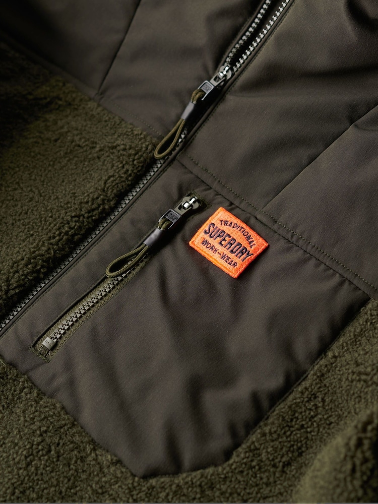 Superdry Olive Green Hood Expedition Borg Hybrid Jacket - Image 6 of 6