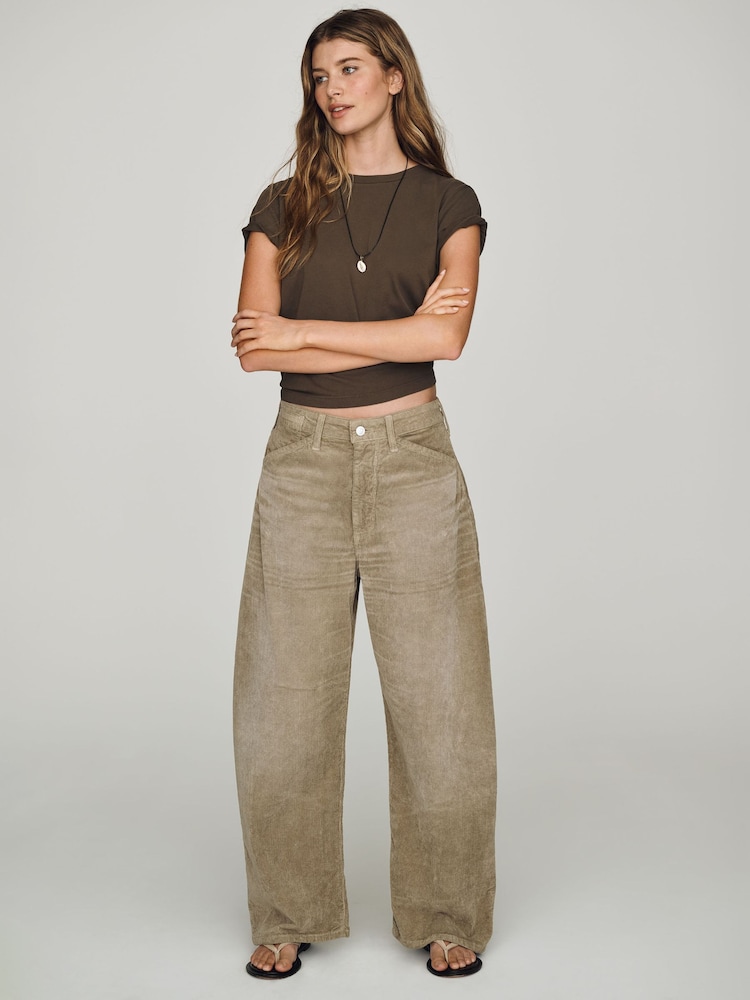 Anthropologie Green Pilcro Kayden Cord Mid-Rise Barrel Trousers - Image 1 of 4