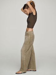 Anthropologie Green Pilcro Kayden Cord Mid-Rise Barrel Trousers - Image 3 of 4